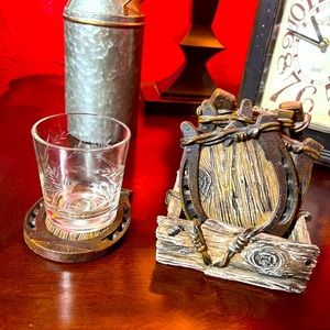 Very Old Western 4 piece Ceramic Coaster set.